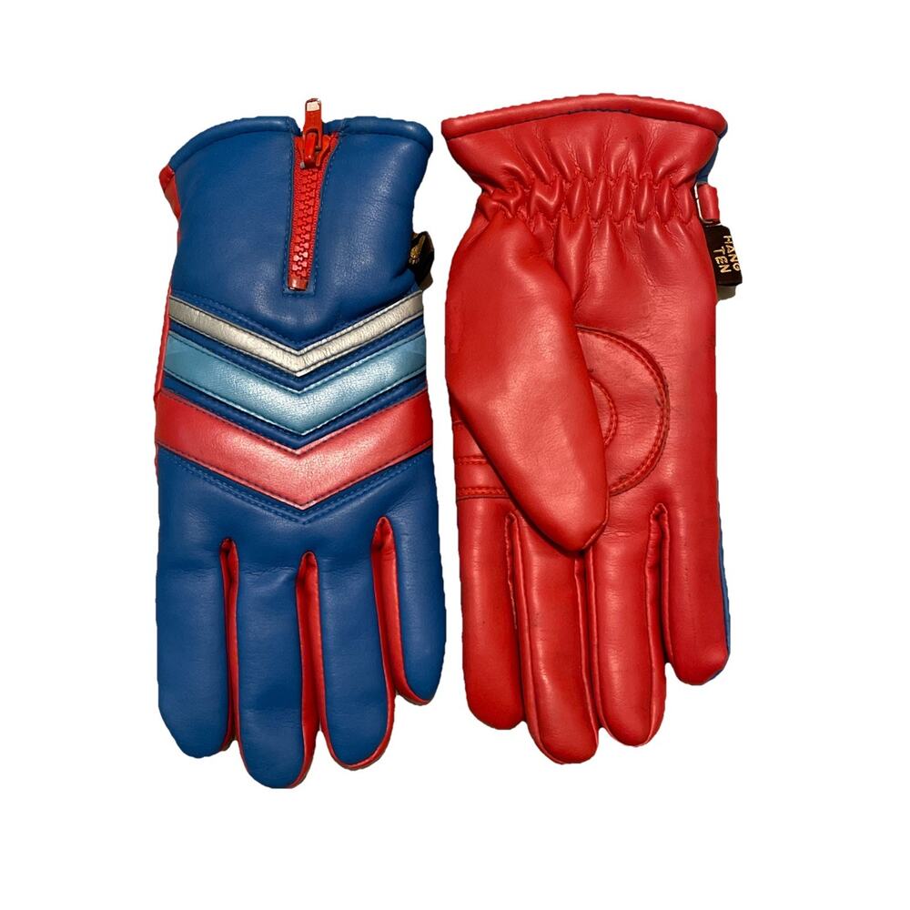 Hang Ten Gloves 70s 80s Ski Foam Insulated Womens Sz S Red Blue Silver Retro
